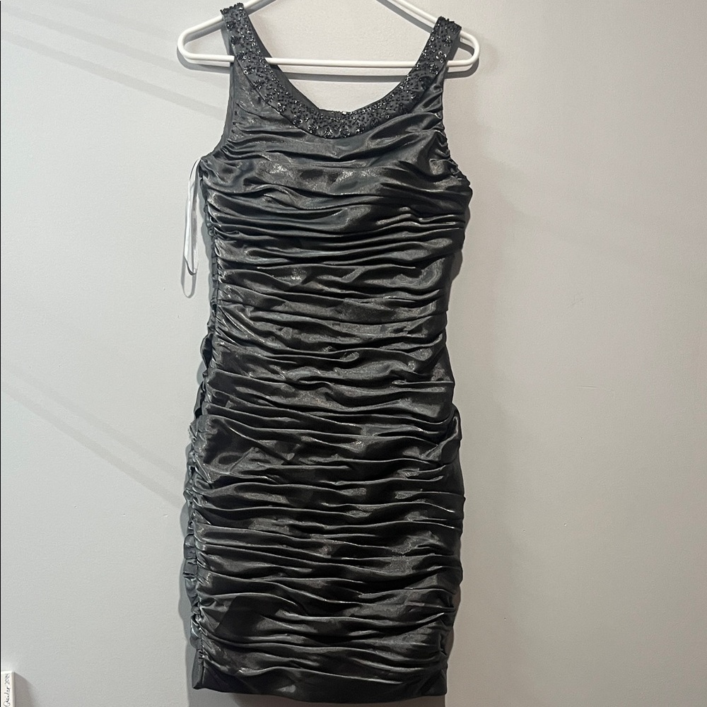 Cachet Black Ruched Mini Dress